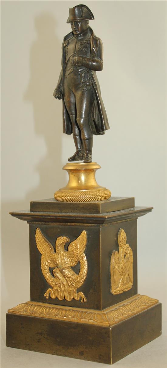 A late 19th / early 20th century French bronze and ormolu figure of Napoleon, 12.5in.